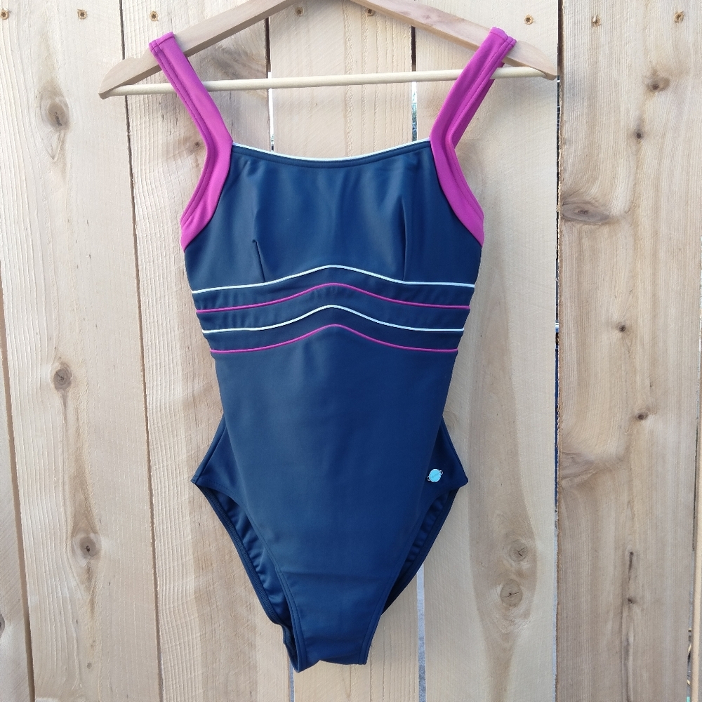 Debenhams Navy One-Piece Swimsuit with Pink Accents Women's Petite Size 6